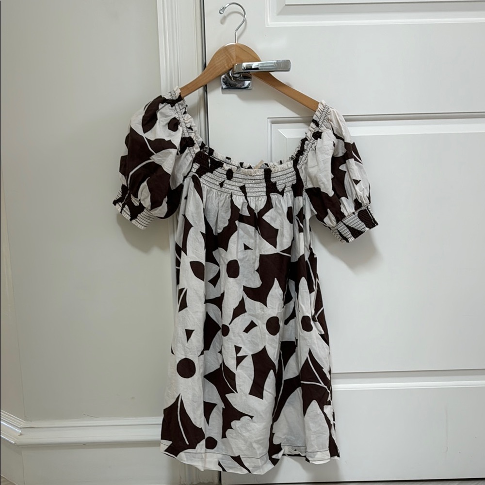 Free People Black and White Puff Sleeve Mini Sundress